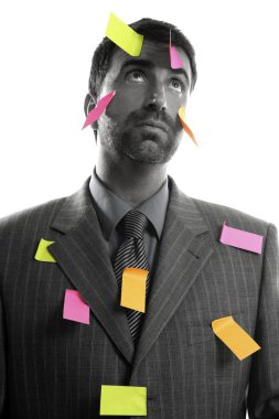 Businessman full of memo stock message notes clipart