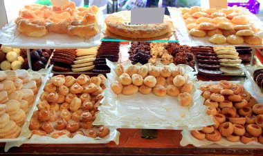 Cake pastries in bakery typical from Spain clipart