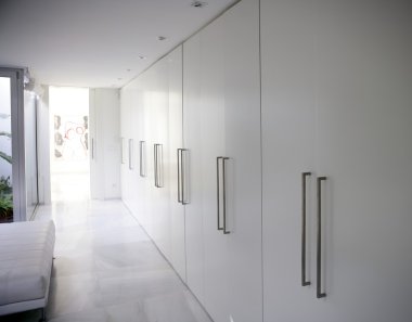 Modern white long corridor closet, contemporary clipart