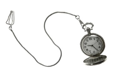 Old silver pocket watch clock with chain clipart