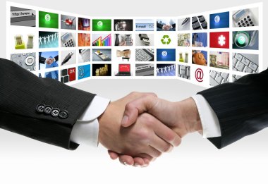 Tech tv video communication screen handshake clipart