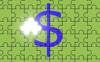 Dollar sign on a puzzle with missing piece