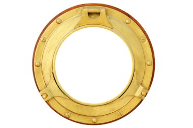 Round golden brass boat window isolated clipart