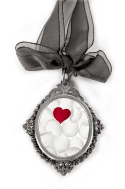 Cameo silver locket with petals valentines heart clipart