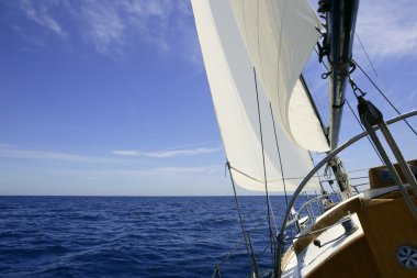 Yelkenli yelken mavi deniz güneşli yaz gününde