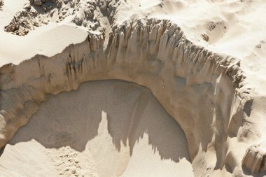 Landslide hole detail beach sand aerial view clipart