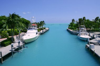Florida Keys fishing boats in turquoise waterway clipart