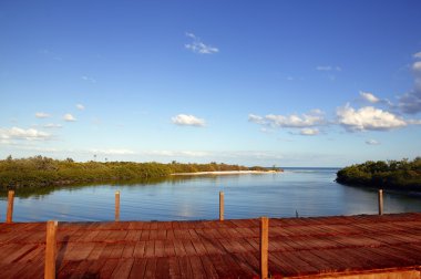 houten bruid over mangrove kanaal in mexico