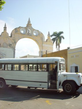 Old bus front arch in merida city in Mexico clipart