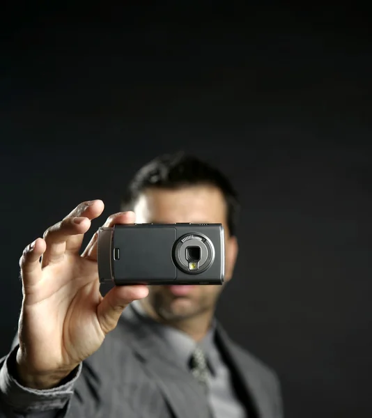 Businessman taking photos, mobile camera — Stock Photo, Image