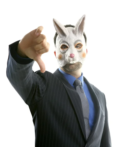面白いウサギのマスクを持ったビジネスマン — ストック写真