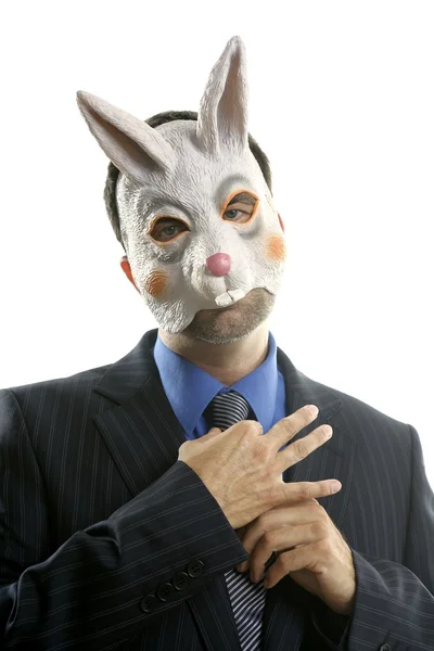 与搞笑兔子面具的商人 — 图库照片
