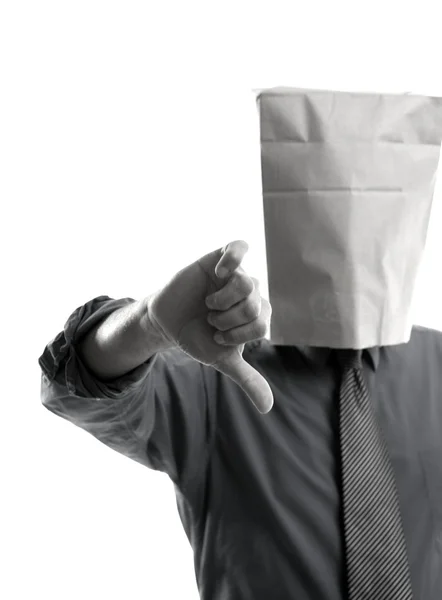 Biznesmen z papierową torbę w głowie — Zdjęcie stockowe