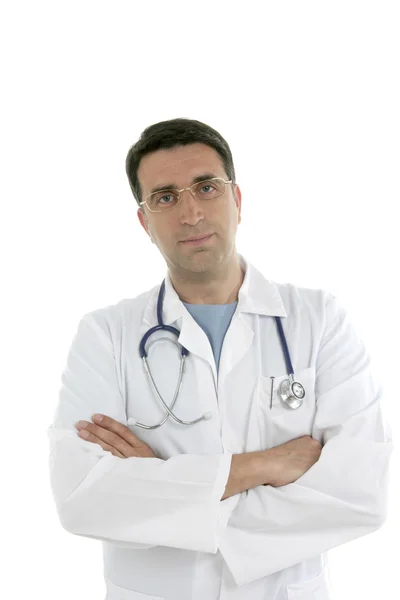 Junger Arzt mit Brille auf weißem Hintergrund — Stockfoto