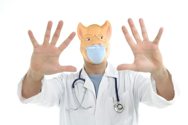 Arzt mit Schweinemaske, Schweinegrippe-Metapher — Stockfoto