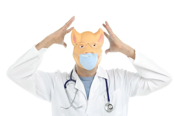Doctor with pig mask, swine flu metaphor — Stock Photo, Image