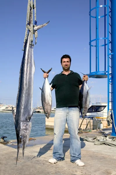 Angler fish catch albacore tuna and spearfish — Stock Photo, Image