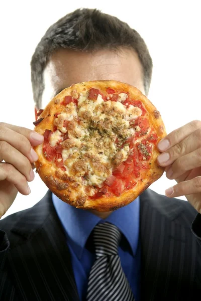Affärsman och skräp snabbmat, pizza — Stockfoto