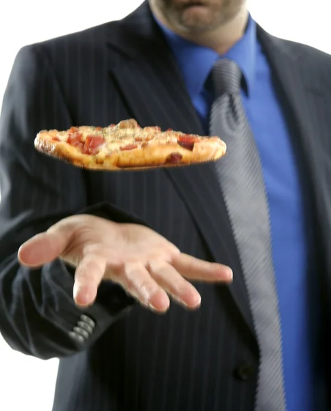 Biznesmen i śmieci fast foody, pizza — Zdjęcie stockowe
