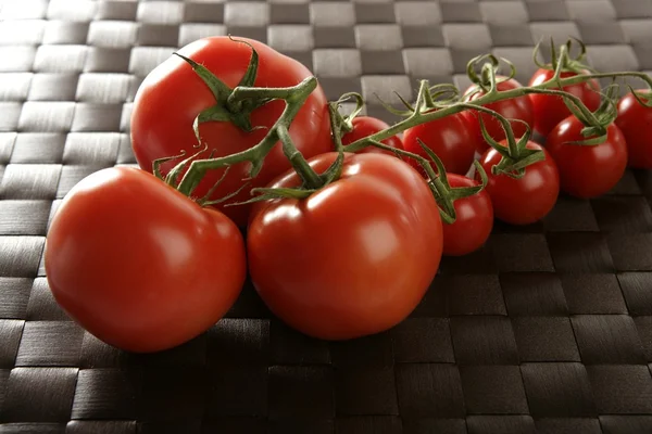 Rode grote en kleine cherry tomaten branch — Stockfoto