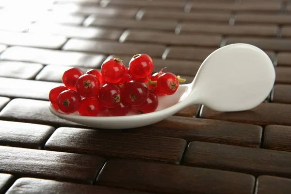 Bayas de grosella roja en una cuchara blanca — Foto de Stock