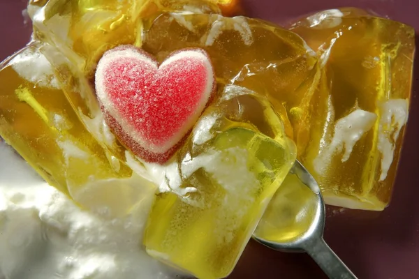 Valentines hearth with lemon jelly and cream — Stock Photo, Image