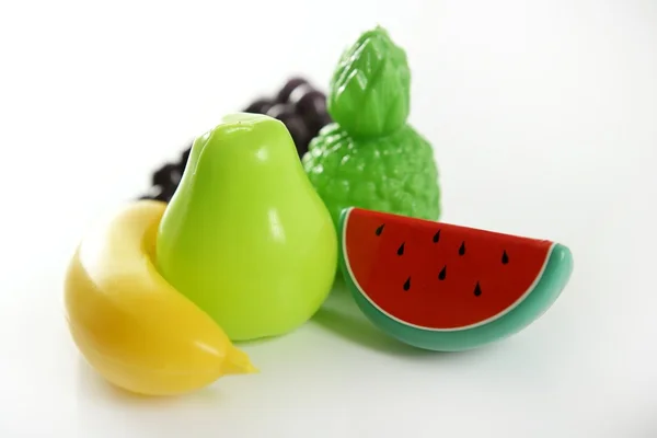 Műanyag játék, hamis változatos zöldség és gyümölcs — Stock Fotó