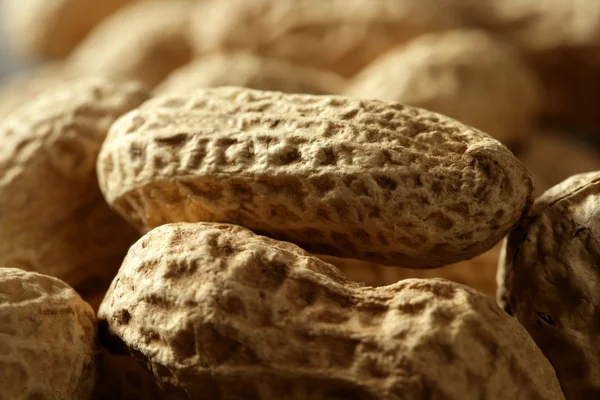 Peanuts macro over wood background — Stock Photo, Image