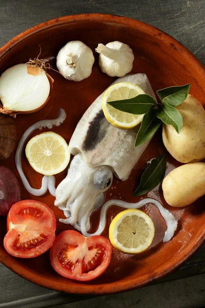 Ikan sotong mentah, cumi-cumi makanan laut Mediterania — Stok Foto