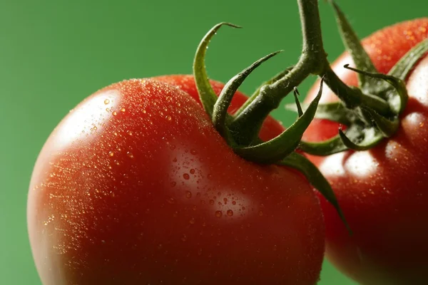 Czerwony pomidor makro na zielonym tle — Zdjęcie stockowe