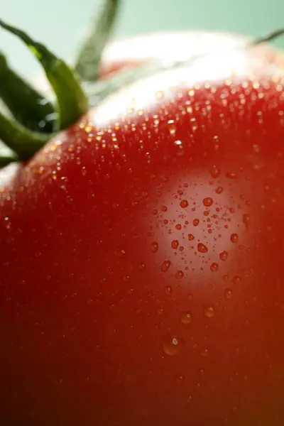 Macro de tomate rojo sobre fondo verde — Foto de Stock