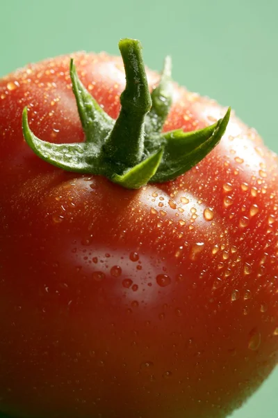 Macro de tomate rojo sobre fondo verde — Foto de Stock
