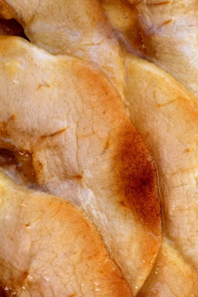 Detalhe macro bolo de maçã, corte torta de fatia — Fotografia de Stock