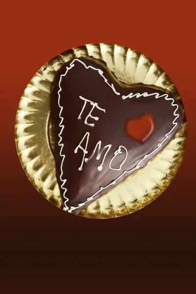 Chocolate heart shape cake valentine day — Stock Photo, Image