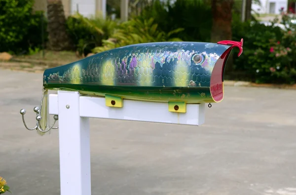 Fun artistic mail box with fish shape — Stock Photo, Image