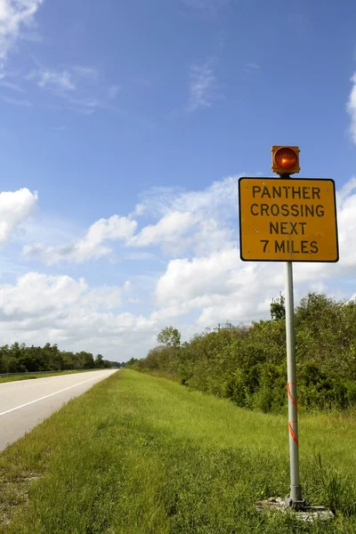 Señal sobre Panther cruzando la carretera, Everglades — Foto de Stock