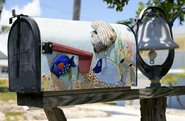 Fun artistic mail box with tropical fish decoration — Stock Photo, Image