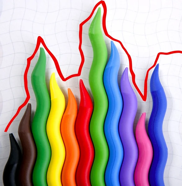 Color pencils crisis crazy graphic chart report — Stock Photo, Image