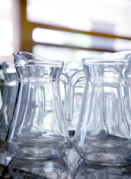 Transparent water glass jars — Stock Photo, Image
