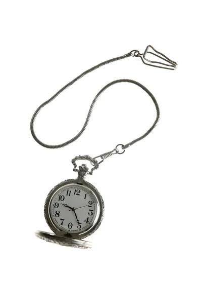 Velho relógio de bolso de prata com corrente — Fotografia de Stock