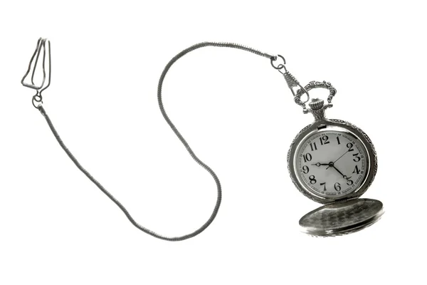 Vecchio orologio da tasca in argento con catena — Foto Stock