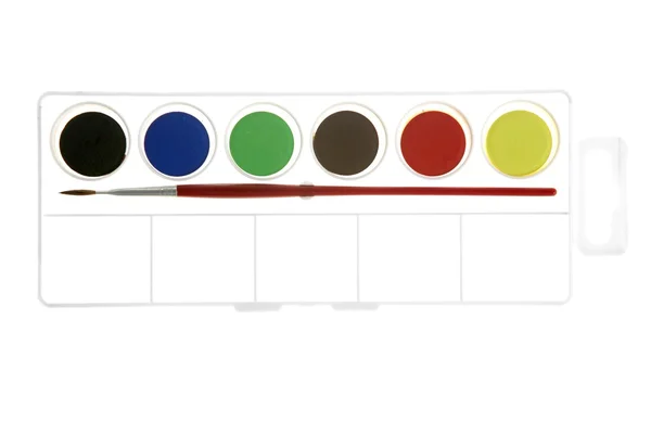 Watercolors new box with brush — Stock Photo, Image