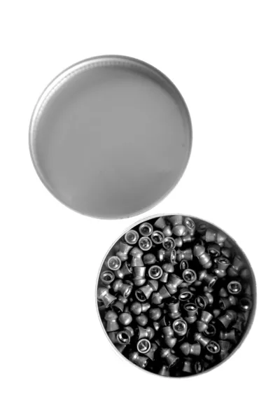 Пневматические пули круглый металлический ящик — стоковое фото
