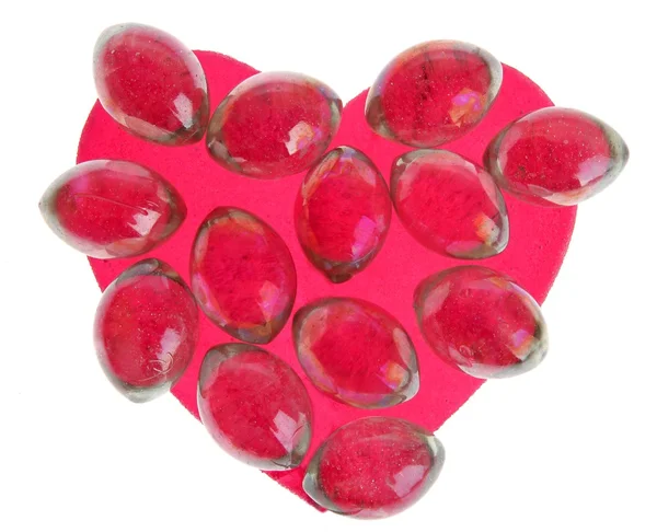 Candy Valentines heart with glass stones around — Stock Photo, Image