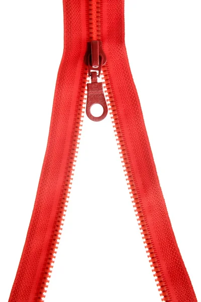 Röda kläder zip öppen över vita — Stockfoto