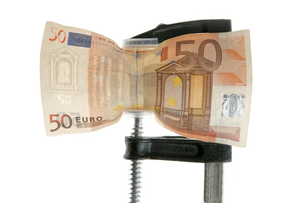 Nota bancária do euro sob pressão — Fotografia de Stock