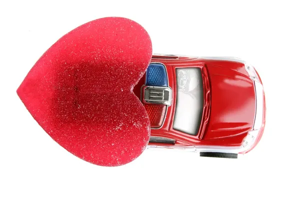 Rotes Polizeiauto am Valentinstag — Stockfoto