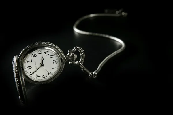 Old silver pocket watch clock with chain — Stock Photo, Image