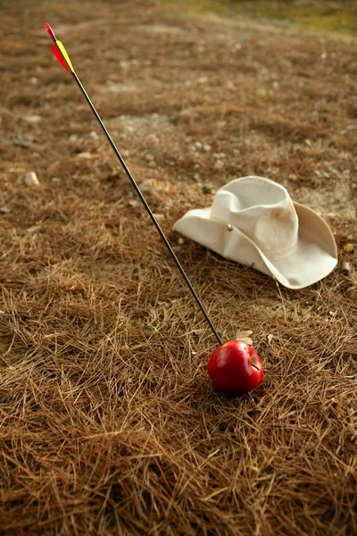 William dizer metáfora com maçã vermelha e flecha — Fotografia de Stock