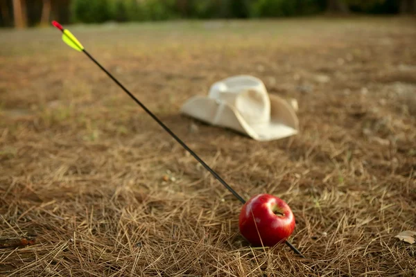 William decir metáfora con manzana roja y flecha — Foto de Stock